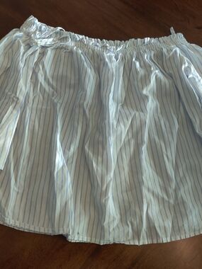 Forever 21 White and Light Blue Striped Off-Shoulder Top